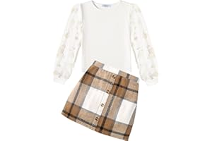 Arshiner Girl's Skirt Sets Casual Fall Outfits Corduroy Skirt and Long Sleeve Rib Knit Shirt Tops Trendy 2 Piece Clothes