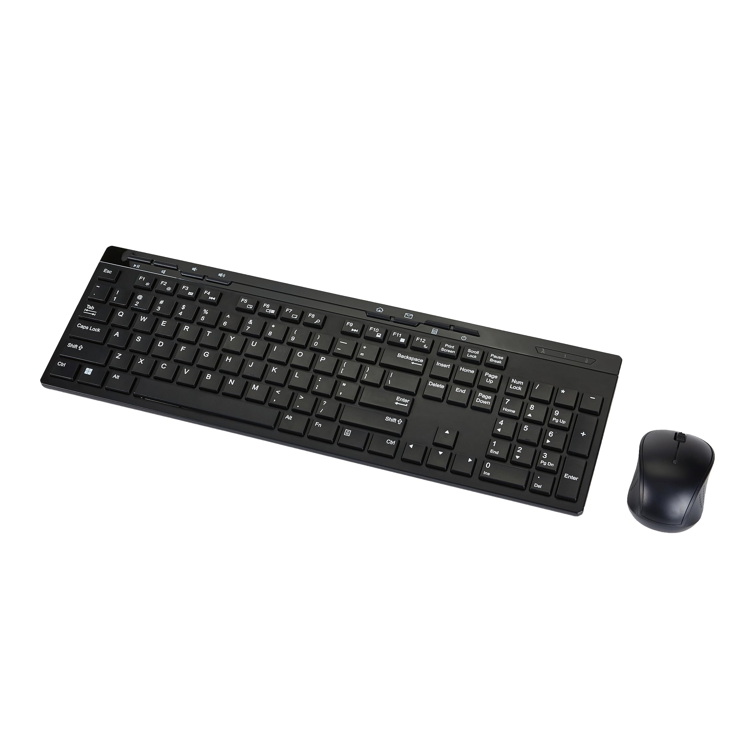 Photo 1 of Amazon Basics Wireless Keyboard and Mouse Combo, Full-Sized, QWERTY Layout, 2.4 GHz USB Plug & Play Receiver, Sleek Design, Black