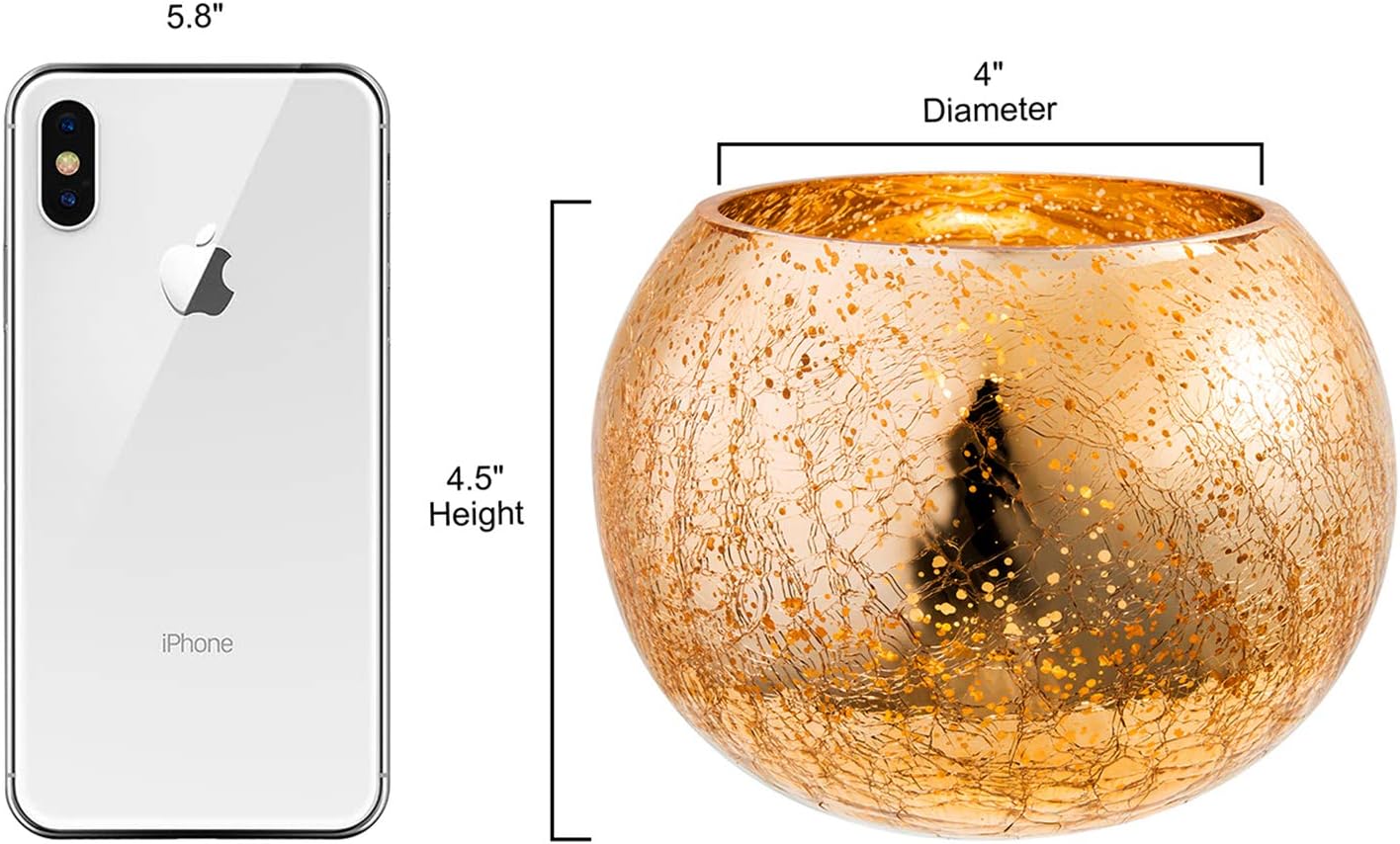 Diamond Star Votive Candle Holders Mercury Glass Tealight Candle Holder Ice Cracked Glass Bowl Candle Holder for Home Wedding Tables (Gold): Home & Kitchen