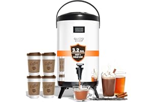 GUSTOCHEF Insulated Beverage Dispenser - Thermal Hot and Cold Tea Dispenser -12L/3.2Gal Stainless Steel with Spigot for Tea, Coffee, Milk, Water & Juice (Silver)