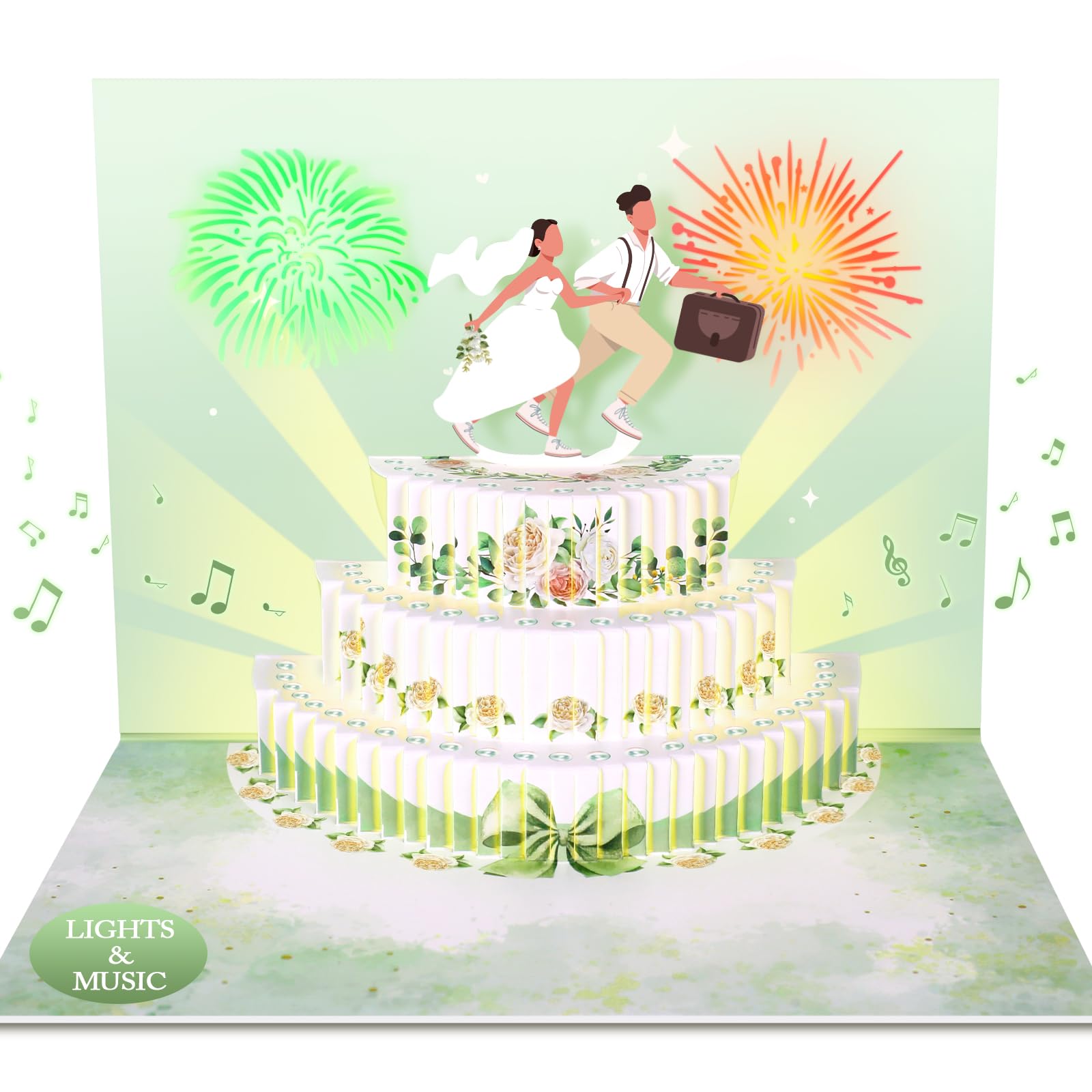 Photo 1 of FITMITE Wedding Card, Musical Pop up Anniversary Card with Fireworks Lights Engagement Marriage Gifts for Couple Bride Groom Husband Wife (Wedding Green)