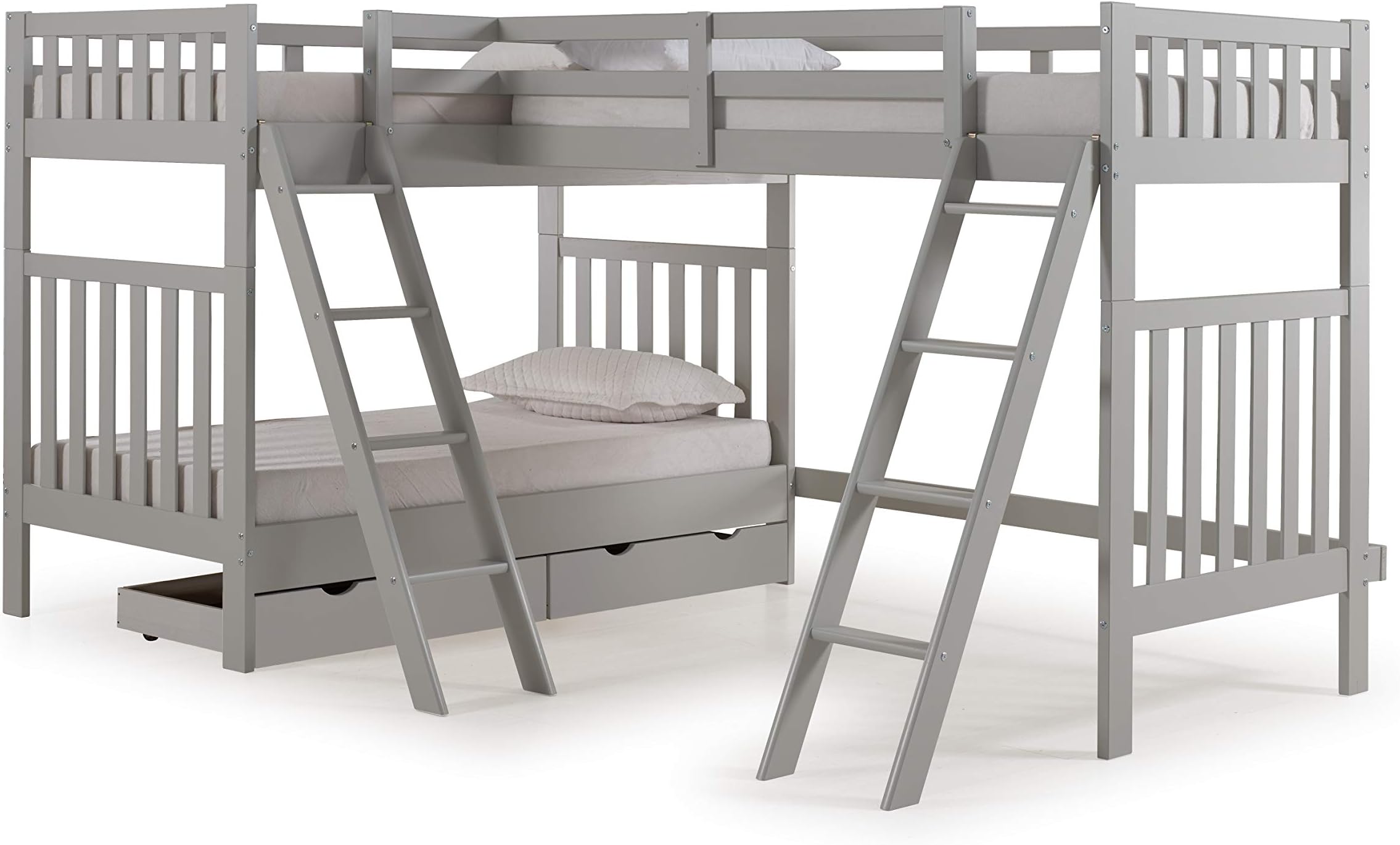 Alaterre Furniture Aurora Twin Wood Bed with Third Extension & Storage Drawers, Dove Gray Bunk
