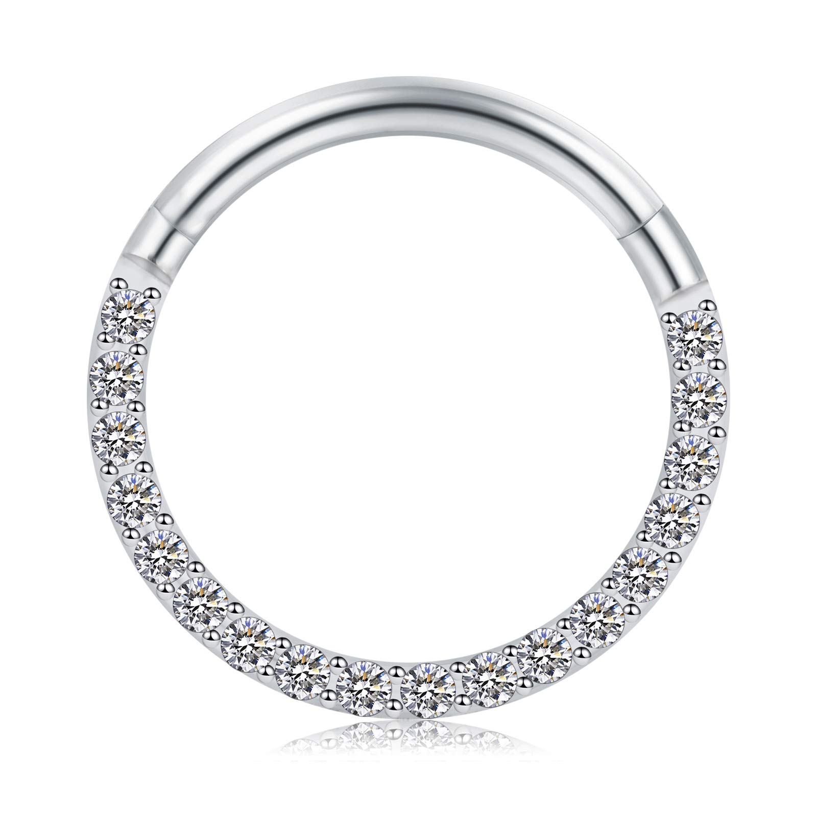 Briana Williams Silver Nose Rings Clicker Hinged Septum Stainless Steel Diamond Paved 16G Helix Daith Tragus Lip Ring Piercing 8mm 10mm Hoop