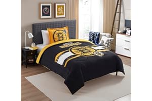 NORTHWEST Officially Licensed Boston Bruins NHL Team Comforter Set – Microfiber Twin/Twin XL Comforter & Sham with Hockey Logo for Fans, Dorms, Game Day Bedrooms