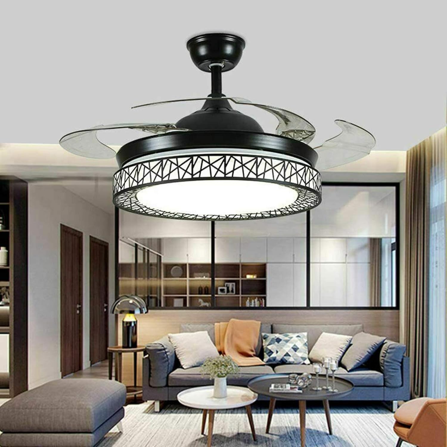 42 Inch Retractable Ceiling Fan with LED Light Black