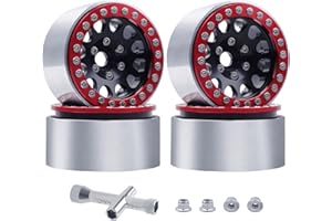 HobbyPark Aluminum 1.9 Beadlock Wheels for 1/10 Scale RC Crawler, Compatible with Traxxas TRX4 Axial SCX10 Redcat Gen 8 RC4WD, 4pcs (Black & Red)