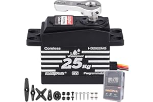 HobbyPark Waterproof RC Servo 25KG High Torque Metal Gear Digital Servo for 1/12 1/10 RC Car Truck Buggy Programmable 2BB Control Angle 180° HV (Coreless Motor)