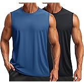 TACVASEN Sleeveless Shirts for Men 2-Pack Quick Dry Tank Tops Lightweight UPF 50+ Running Gym Workout Muscle Shirts
