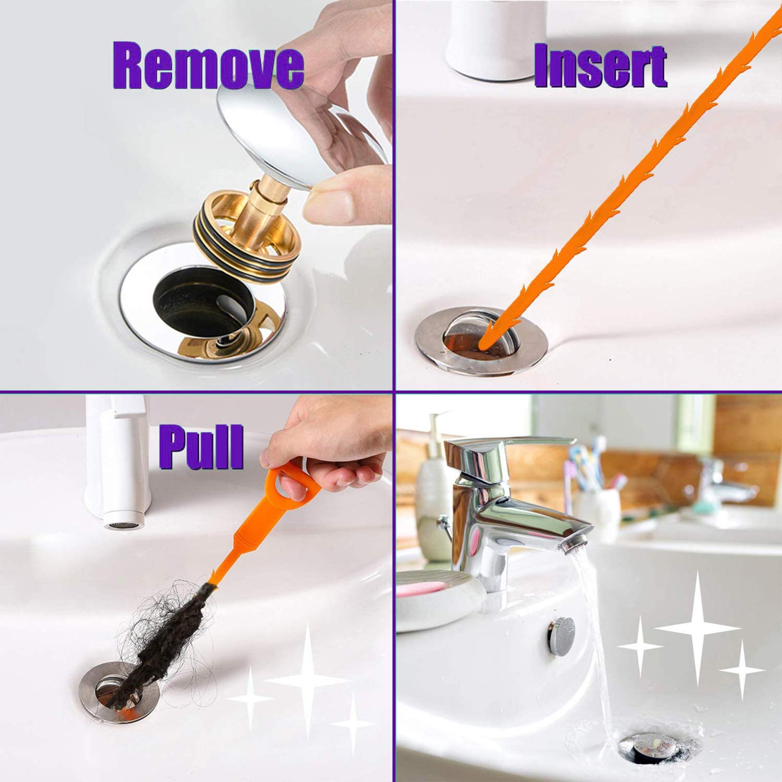 Drain Clog Remover, Hair Cleaning Tool for Shower, Sink & Bath by Drain Hari