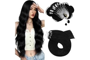 Moresoo Hair Extensions Microlink Human Hair Jet Black Micro Link Hair Extensions Human 18 Inch Hair Micro Bead Extensions Real Human Hair Black Microlink Extensions 50G/50S 18 Inch