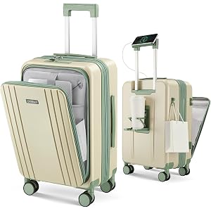 CASELLY Carry on Luggage Top opening Suitcases, Expandable with Cup&Phone Holder and USB Charging Port,Hardside with Front Po