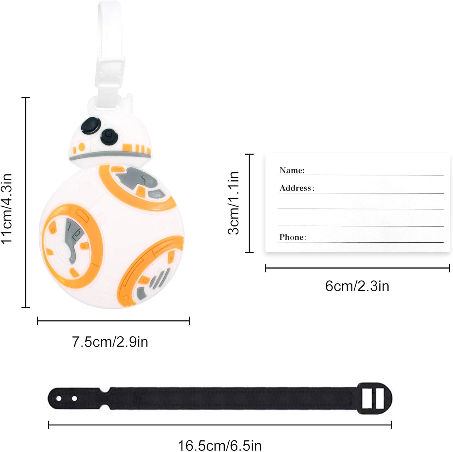 Finex 4 Pcs Set Star Wars Kylo Ren BB8 Stormtrooper R2D2 Silicone Travel Luggage Baggage Identification Labels ID Tag for Bag Suitcase Plane Cruise Ships with Belt Strap: Clothing