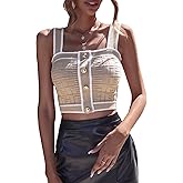 GORGLITTER Women's Old Money Clothes Knit Sweater Vest Button Front Crop Tank Tops Dressy Square Neck Business Casual