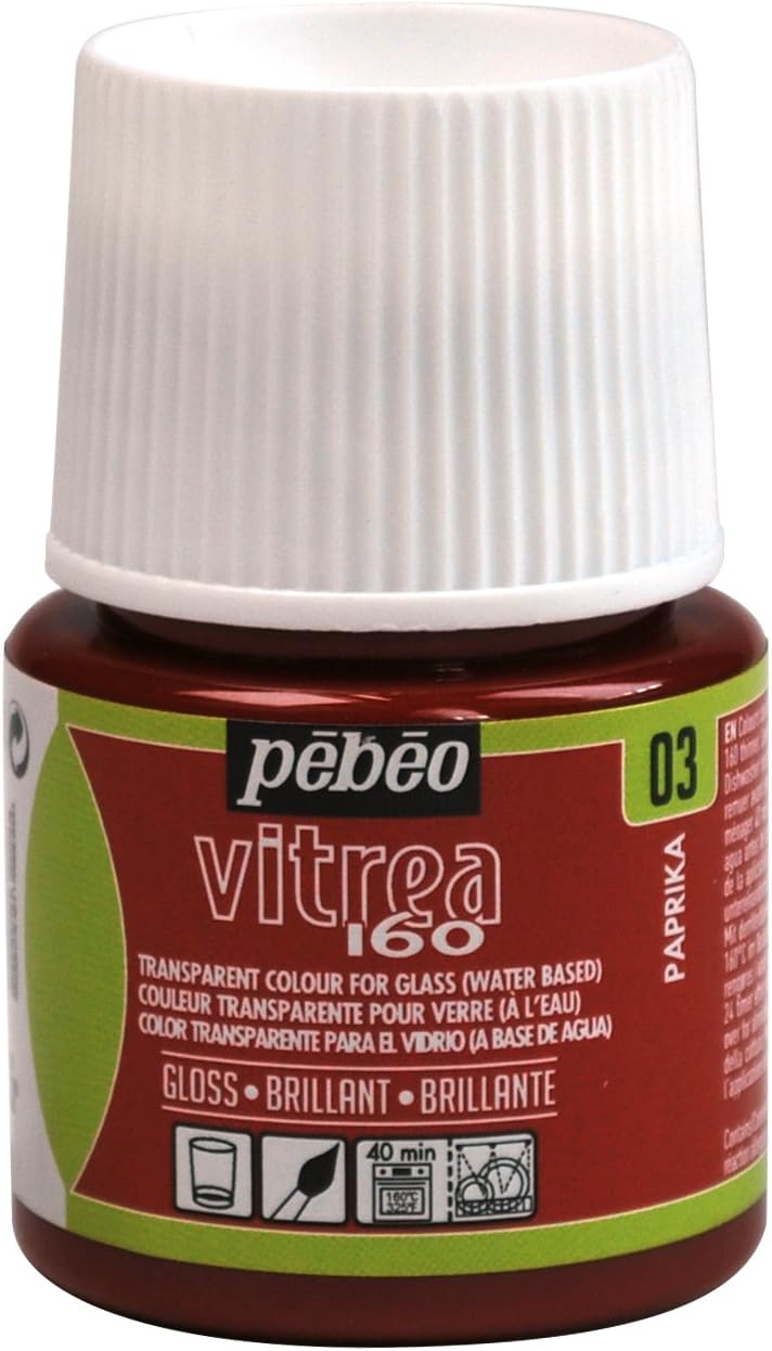 Pebeo - Transparent Glass Paint Vitrea 160°C - Paprika - 45 ML,Orange,111003, 45 ml (Pack of 1)