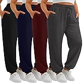 JoyMotion 4 Pack Women's Plus Size Sweatpants, Drawstring Loose Fit Joggers Pants Comfy Casual Athletic Pants with Pockets