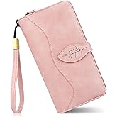 CONISY Womens Wallets Large Capacity, Multi Card Slots Clutch Long Wallet for Women with RFID Blocking (Pink)