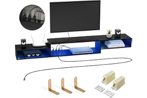 FABATO 71'' Floating TV Stand with LED Light Power Outlet, Floating Shelf for Under TV Wall Mount with Storage Shelf, Media Console Entertainment Center for Living Room, Black