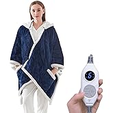 Westinghouse Wearable Heated Throw Blanket, Electric Heated Wrap Poncho Shawl with Pockets, 6 Heating Levels & 2 to 10 Hours Time Settings, 50 x 60 Inch, Navy