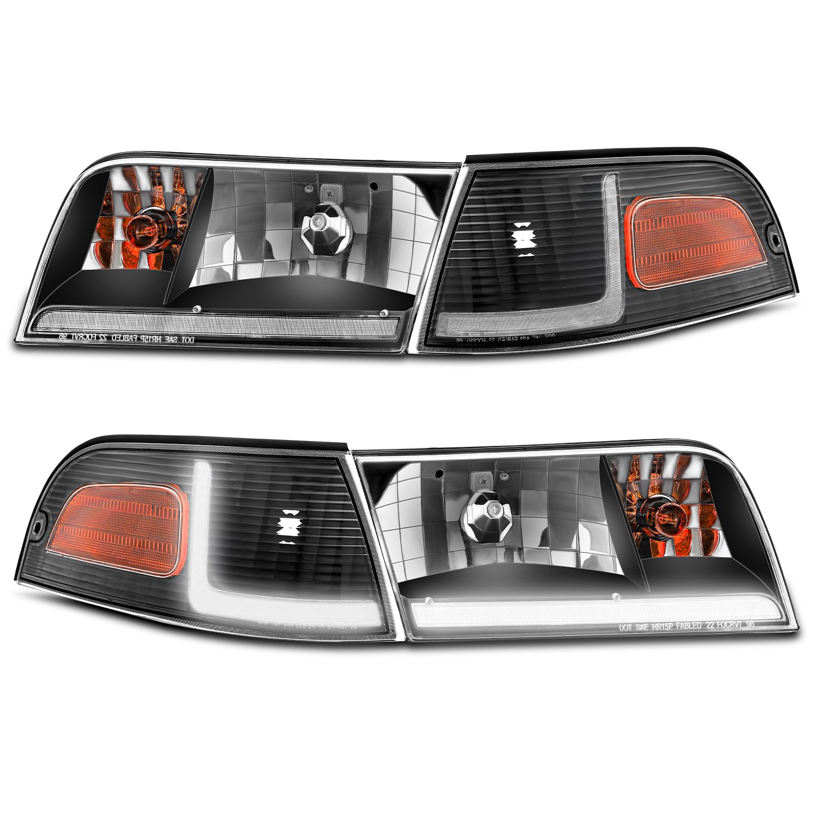 Photo 1 of telpo Headlight Assembly Replacement for 1998-2011 Ford Crown Victoria with LED Daytime Running Lights 98-11 Crown Victoria w/Corner Headlamp (Black Housing Amber Reflector)