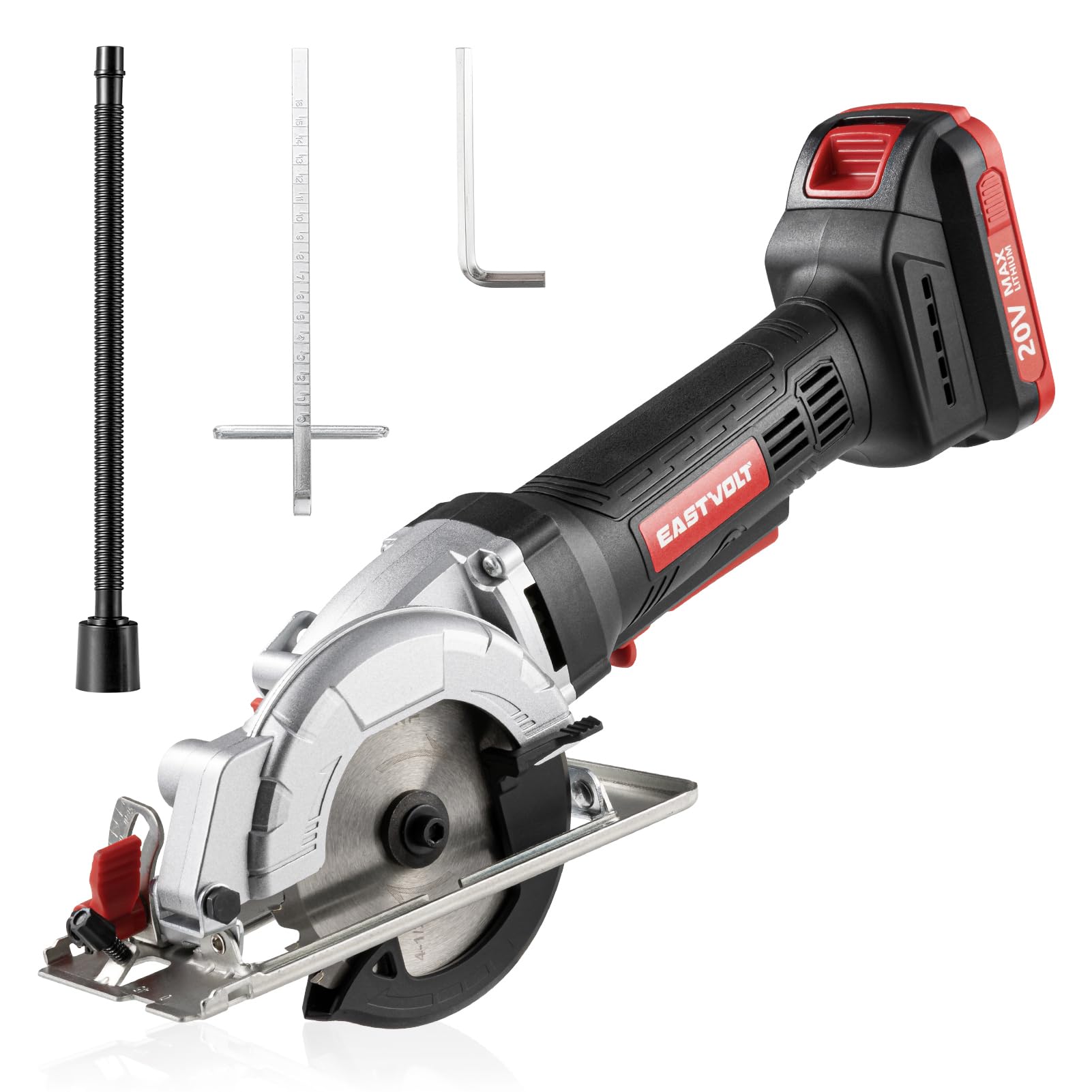 eastvolt mini circular saw, 20v cordless circular saw with scale ruler, dust exhaust pipe, max cutti