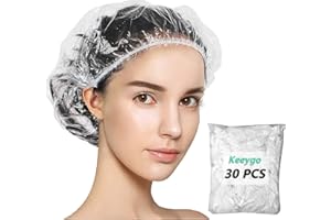 Keeygo Disposable Shower Caps 30 PCS Bath Caps Clear Waterproof Plastic Wraps for Women, Hotel Travel Essentials Accessories Hair Caps(17.3")