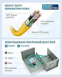 Kohree 30 Amp Generator Cord and Pre-drilled Power