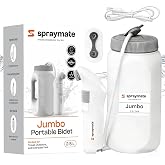Portable Bidet for Travel - Electric High Pressure Rechargeable Bidet | Handheld Travel Bidet for Home, Women &amp; Men | 2.5L Bottle | USB-C | 1600mAh Battery | USA Brand &ndash; Spray Mate Jumbo (White)