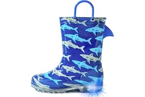 HugRain Toddler Boys Adorable SHARK Light Up Rain Boots