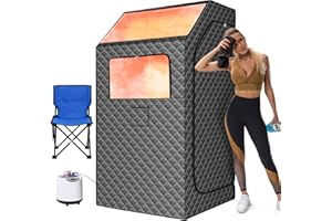 Imdot Portable Sauna Box for Home, Spa Sauna with Folding Chair and Waterproof Mat, 15 Levels of Steam Sauna with Remote Control, Indoor Sauna for Body Relaxation, 35" x 35" x 67", Gray