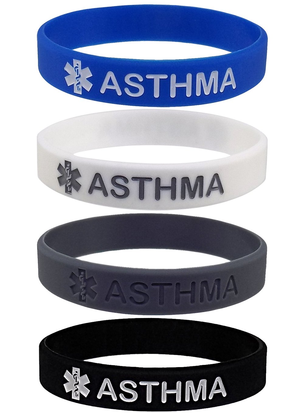 Max Petals Asthma - 4 Pack - Medical Alert ID Silicone Bracelet Wristbands