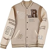 SOLY HUX Men's Letter Graphic Varsity Jacket Button Front Long Sleeve Vintage Baseball Jacket Streetwear