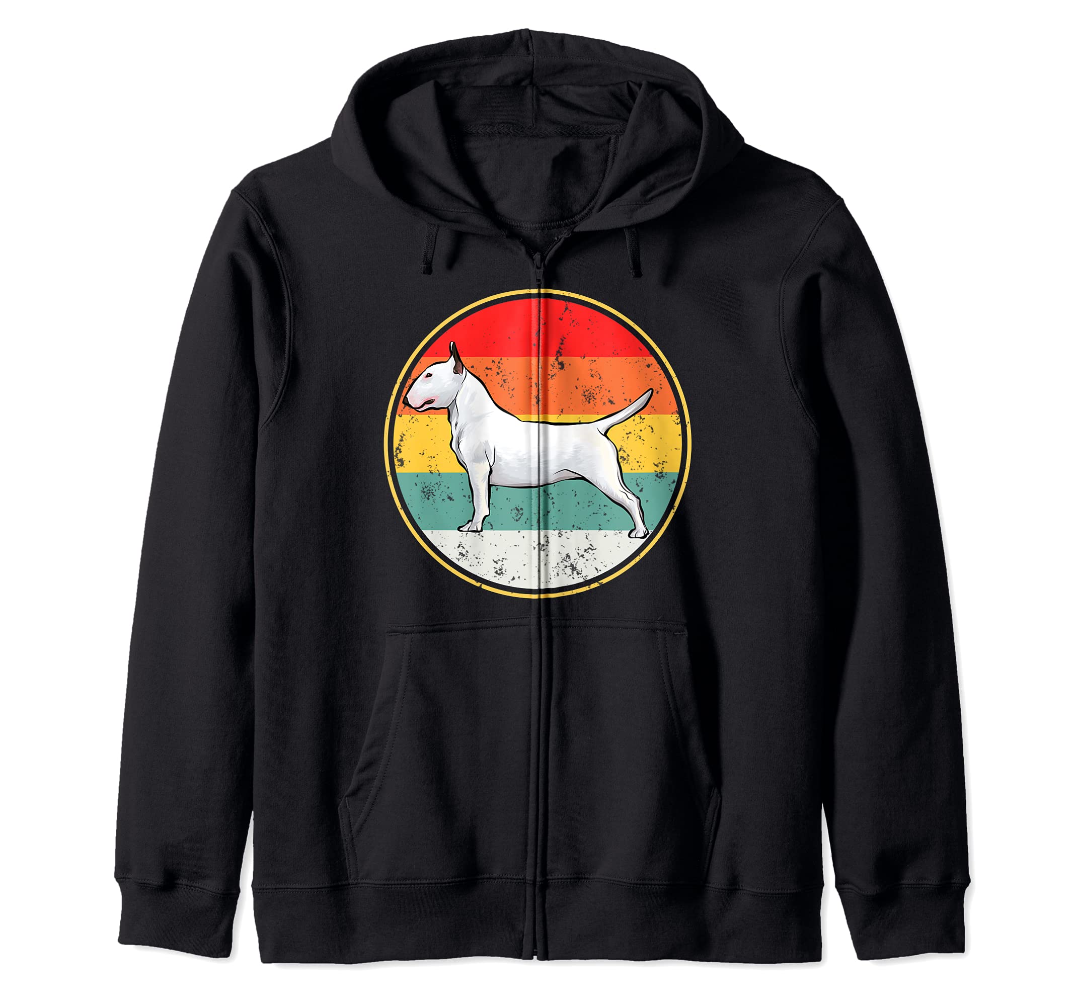 Vintage Retro Sunset Bull Terrier Dog Zip Hoodie