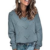 Dokotoo Womens Sweaters 2025 Crewneck Cute Elegant Soft Long Sleeve Hollow Cable Knit Pullover Tops