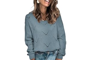 Dokotoo Womens Sweaters 2024 Crewneck Cute Elegant Soft Long Sleeve Hollow Cable Knit Pullover Tops