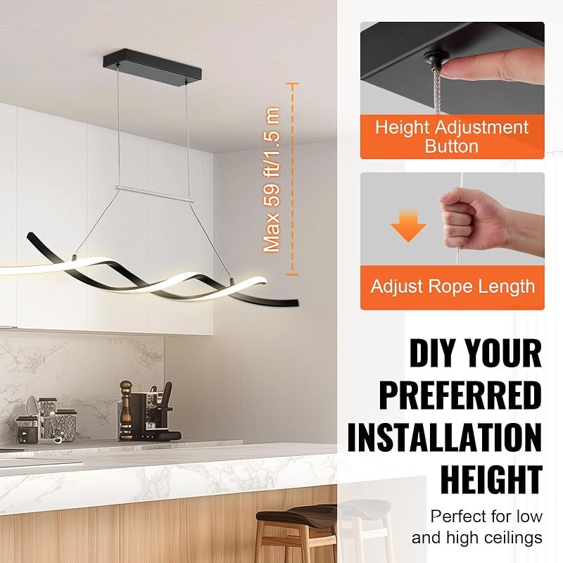 Luminaire moderne suspendu, 24 W, suspension LED à intensité variable avec abat-jour en silicone et télécommandé, température de couleur réglable 3000 K-6000 K, pour cuisine, salle à manger