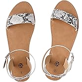 Rekayla Flat Faux Leather Ankle Strap and Adjustable Buckle Sandals for Women