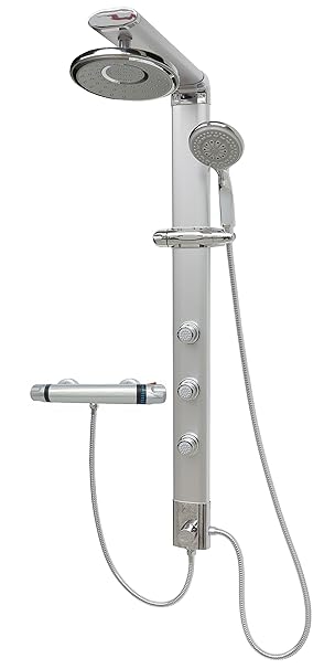 Duschpaneel mit Regendusche & Thermostat Duschsystem Brausepaneel Duschsäule Duscharmatur Massagedüsen Eck Wandmontage Silber