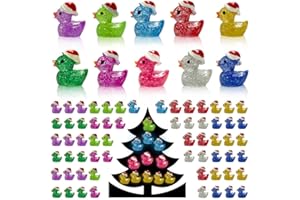 AWEELON 100PCS Christmas Glitter Mini Resin Ducks, Luminous Miniature Figures Tiny Ducks Micro Landscape Garden Aquarium Dollhouse for Xmas Birthday Ornaments