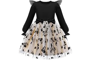 Arshiner Toddler Girls Tulle Dresses with Bow Tie Fall Winter Long Sleeve Casual Party Dress 1-7 Y