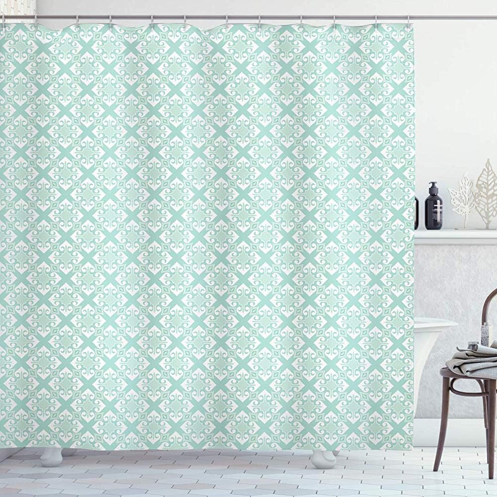 Roman Lin Cortina de baño Verde Azulado y Blanco,Elementos de diseño de
