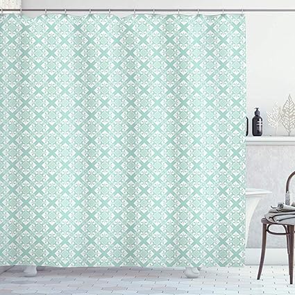 Roman Lin Cortina de baño Verde Azulado y Blanco,Elementos de diseño de