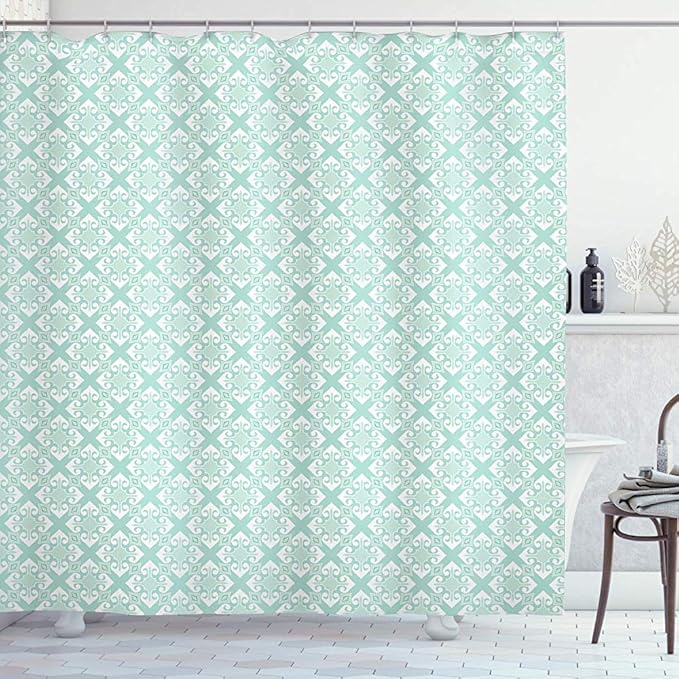 Roman Lin Cortina de baño Verde Azulado y Blanco,Elementos de diseño de