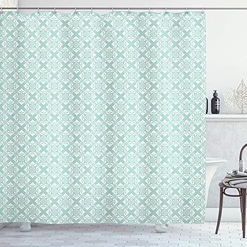 Roman Lin Cortina de baño Verde Azulado y Blanco,Elementos de diseño de