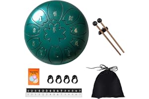 TREELF Steel Tongue Drum 6 Inch 11 Notes Steel Drum Beginner Hanpan Drum Percussion for Musical Education Zen Meditation Yoga with Bag Music Book Mallets Finger Picks