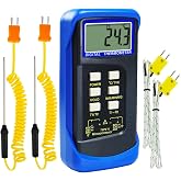 Dual Channel Thermocouple Thermometer Digital Temperature K Type Thermometer with 4 Probe (Wired &amp; Stainless Steel) -50~1300&deg;C (-58~2372&deg;F) Range Temperature Meter Gauge
