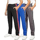 Real Essentials 3 Pack: Boys' Tricot Open Bottom Sweatpants - Athletic Running Pants with Pockets for Kids Teens Youth