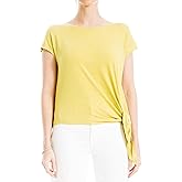 Max Studio Womens Spring 2023 Fashion Everyday Solid Short Sleeve Side Tie Knit TopBlouse