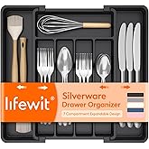Lifewit Expandable Silverware Drawer Organizer, Kitchen Utensil Tray | BPA-free Plastic Flatware Cutlery Holder, Space-Saving