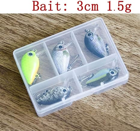 Amazon Co Jp Xubaofu 5pcs 1 8グラム3センチメートルトップウォーター0 1 0 5メートル用飾りガチャガチャクランクベイト5baitsプラスチックボックスフライフィッシングルアークレイジー用飾り 色 M103 B ホーム キッチン