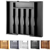 oridom Expandable Bamboo Kitchen Drawer Organizer for Cutlery and Utensils, Adjustable Bamboo Wood Cutlery Tray in Drawer for Flatware and Silverware in Kitchen, (Black)